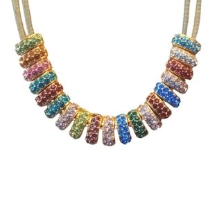 Statement Necklace 18" Multicolor Gold Toned Charm Spacer